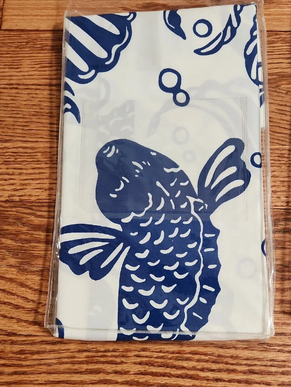 Pair Of Pottery Barn Navy and White Koi-Print Standard Shams